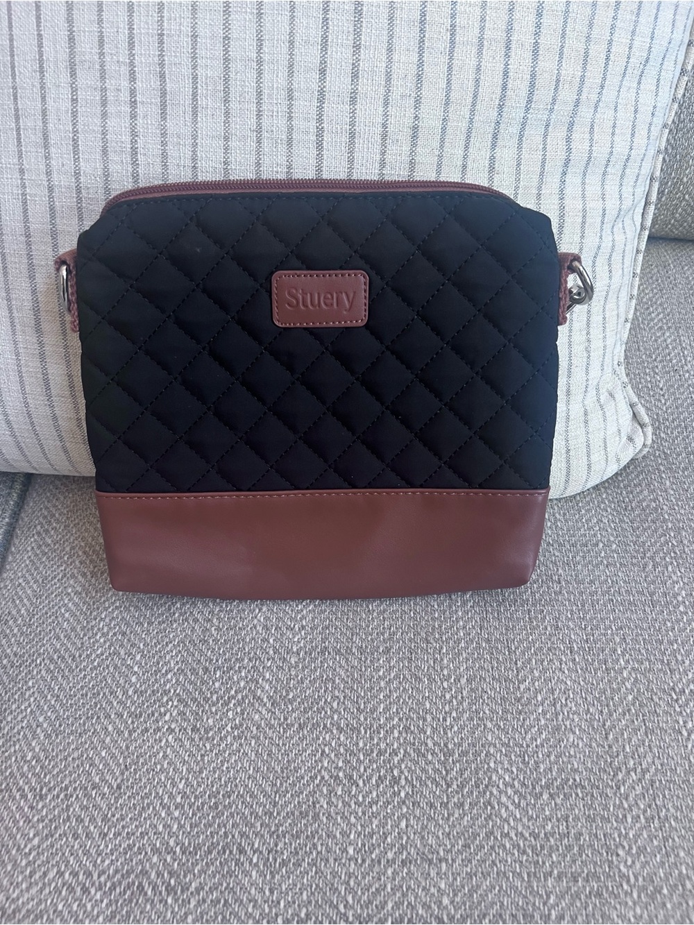 Stuery Quilted Makeup Bag Cosmetic Pouch Black Brown Two Tone Travel Mint